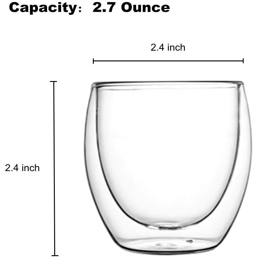 Futu ชุด 4 ชิ้น, แก้วช็อตเอสเปรสโซ- 2.7-Ounce (ด้านบนถึงขอบ), แก้วกาแฟฉนวนเทอร์โมผนังคู่สําหรับกาแฟ,
