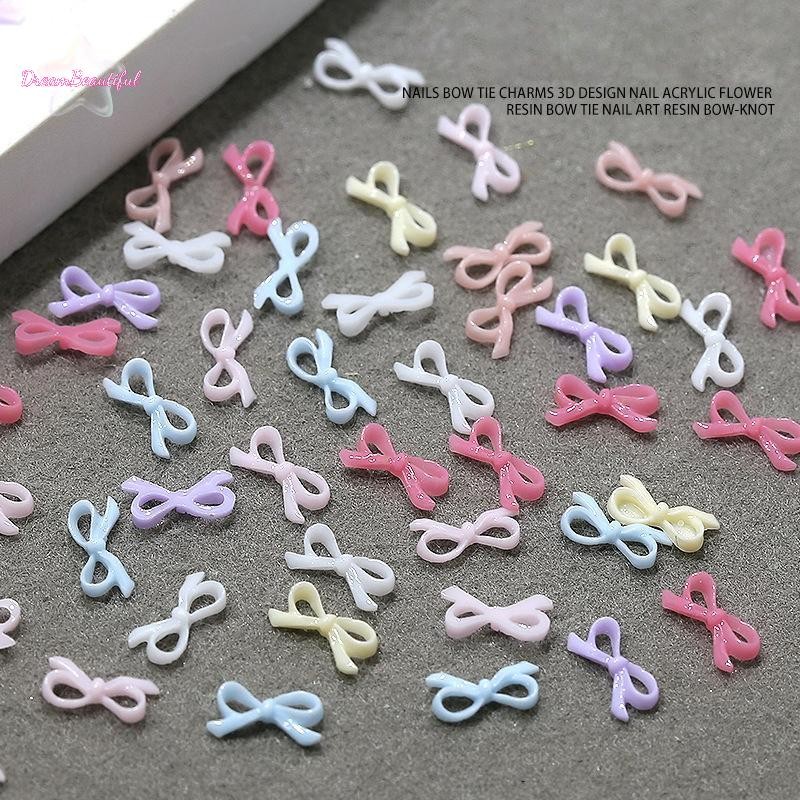 <DBFl-t> 50 ชิ้น 3D ประณีต Bow Tie Nail Art Charms เรซิ่นริบบิ้น Bowknot เครื่องประดับเล็บ Rhinestone ตกแต่ง DIY อุปกรณ์เสริมแต่งเล็บใหม่