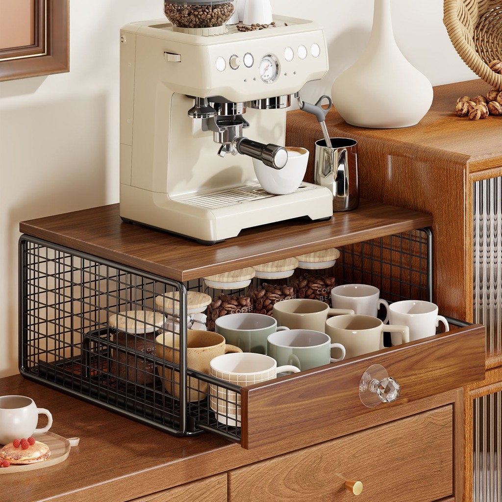 [พร้อมสต็อก] เครื่องชงกาแฟลิ้นชักชั้นวางรับประทานอาหารด้านข้างตู้บาร์กล่องเก็บถุงชาแคปซูลเครื่องใช้ชั้นวางจอแสดงผลเคาน์เตอร์ชั้นวางยกระดับ