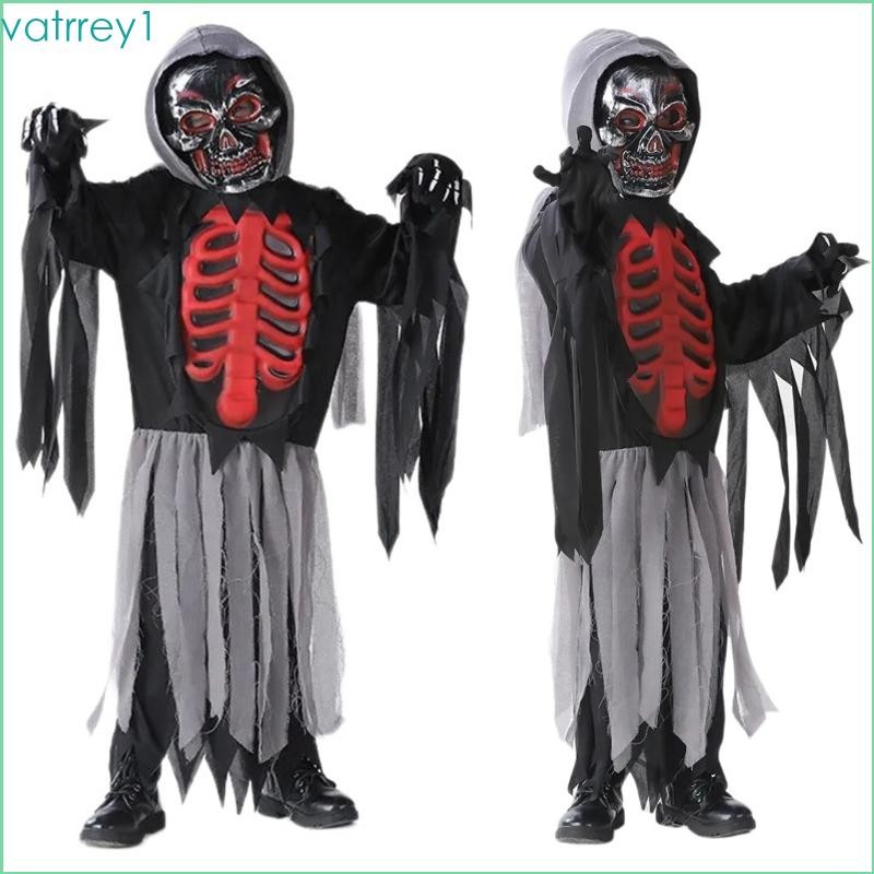 4 Pcs Halloween Grim Reapers Costume Set Skeleton Cloak  Gloves for Kid Boy