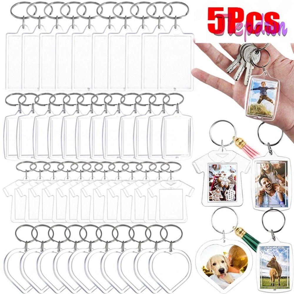 JEPDWN 5 ชิ้นกรอบรูปพวงกุญแจ, Snap-In Custom ใส่ Photo Blank พวงกุญแจ, ทนทานอะคริลิคโปร่งใสจี้พู่ภาพ