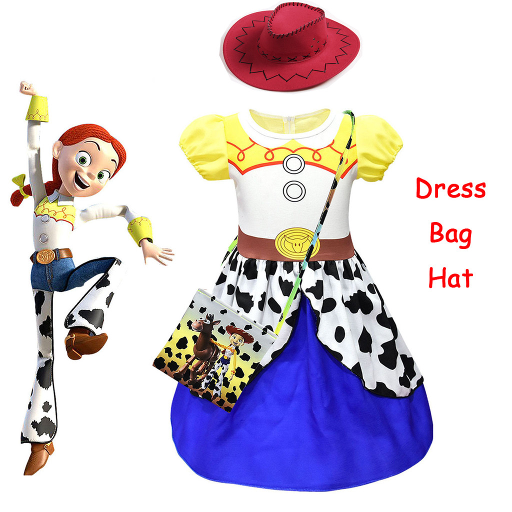 ชุดเครื่องแต่งกายสำหรับเด็ก Toy Story Jessie Dress และหมวกปาร์ตี้ฮาโลวีน คอสเพลย์