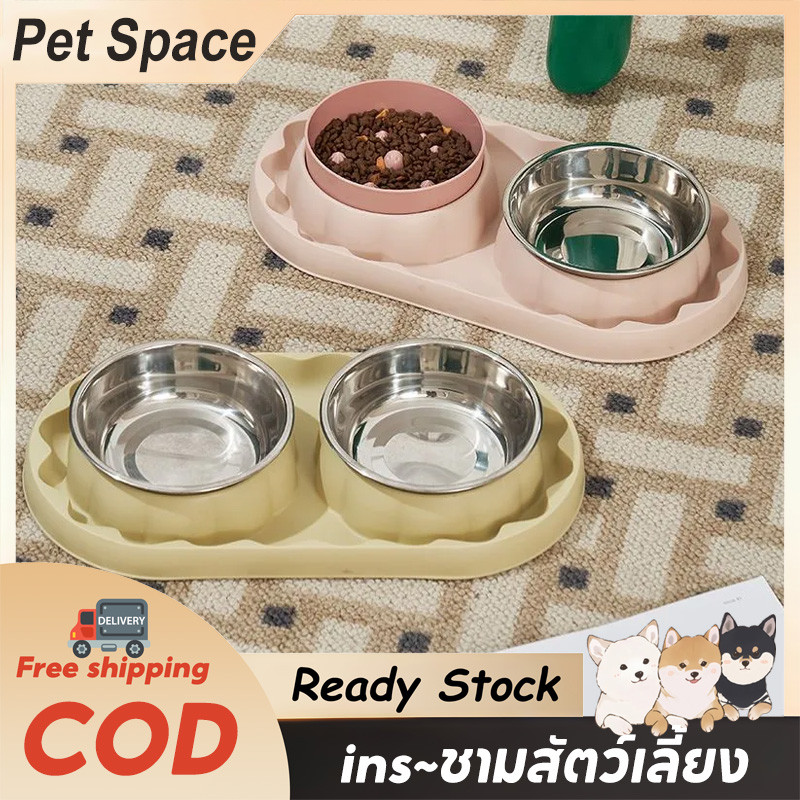 Pet Space ชามสัตว์เลี้ยง หลุม มาพร้อมชามแสตนเลส ป้องกันการสำลัก อาหารช้า หลักฐานการรั่วไหล ความจุขนาดใหญ่