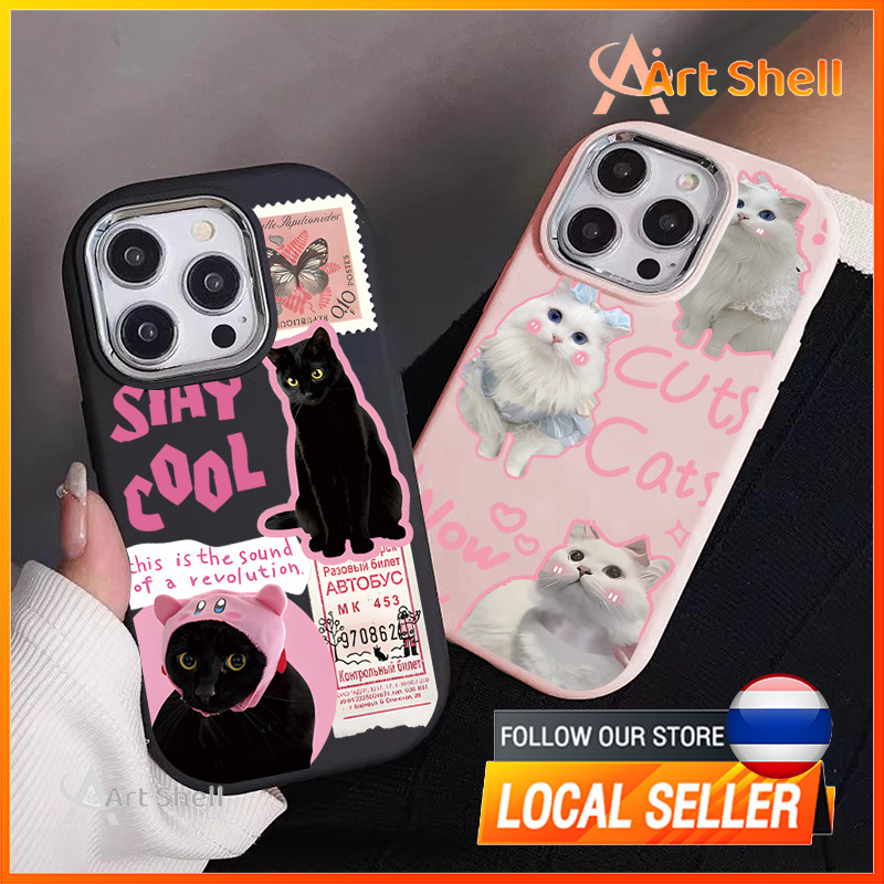 สินค้าใหม่ขายดี ขายดีในเว็บไซต์เกาหลี  ภาพวาดแมวสีดำสำหรับ iphone เคสไอโฟน 13 12 11 PRO MAX 14 15 16X XS MAX XR 7/8PLUS ราคา ถูกที่สุด ดีลบีเคเค