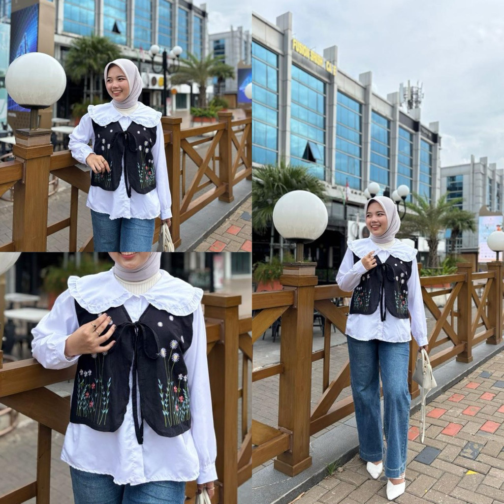 KEMEJA Tq88indonesia เสื้อสตรีอินเทรนด์ล่าสุด / HAEUN EMBROIDERED REST SHIRT