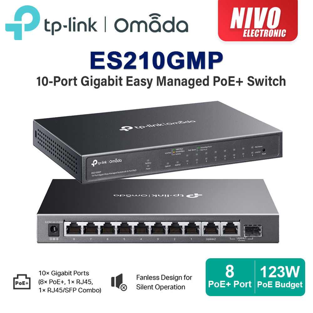 TP-Link Omada ES210GMP 10-Port Gigabit Easy Managed Switch พร้อม PoE 8-Port+
