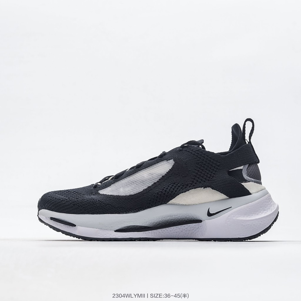 N&K Spark Flyknit series avant-garde รองเท้าวิ่งลําลองตัดต่ําเพิ่มความสูงในสีดําและสีขาวพร้อมตะขอสีด