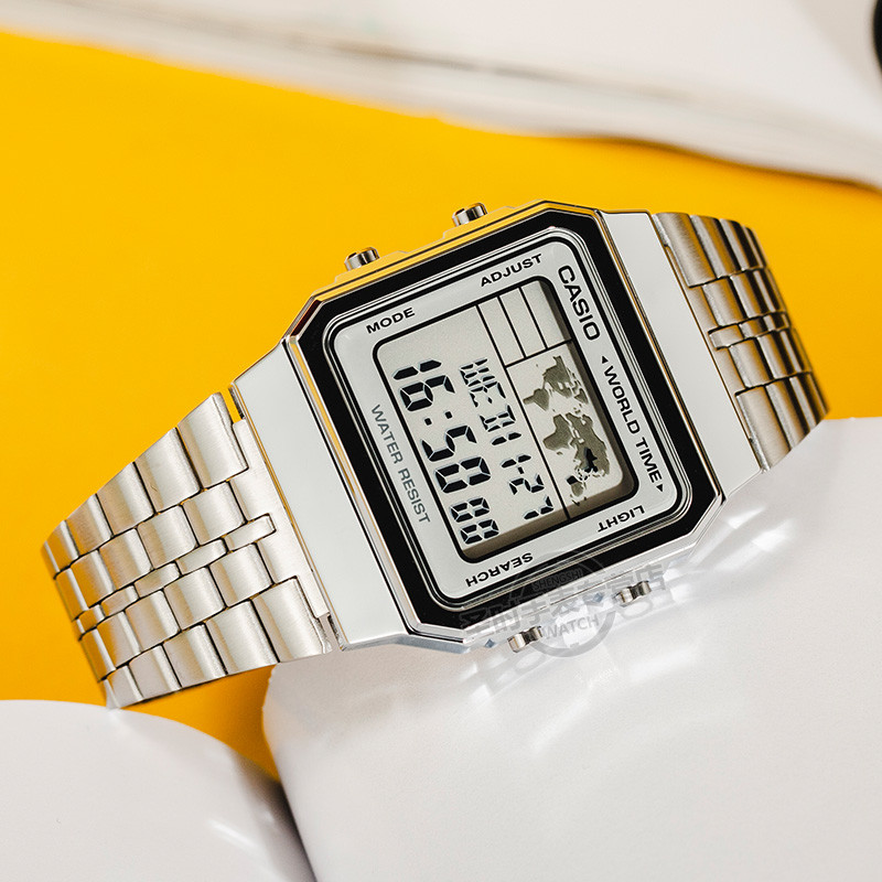 Casio นาฬิกาชายหญิงนักเรียนนาฬิกาอิเล็กทรอนิกส์ Retro Square นาฬิกาทองขนาดเล็กนาฬิกาเงินนาฬิกาสแควร์
