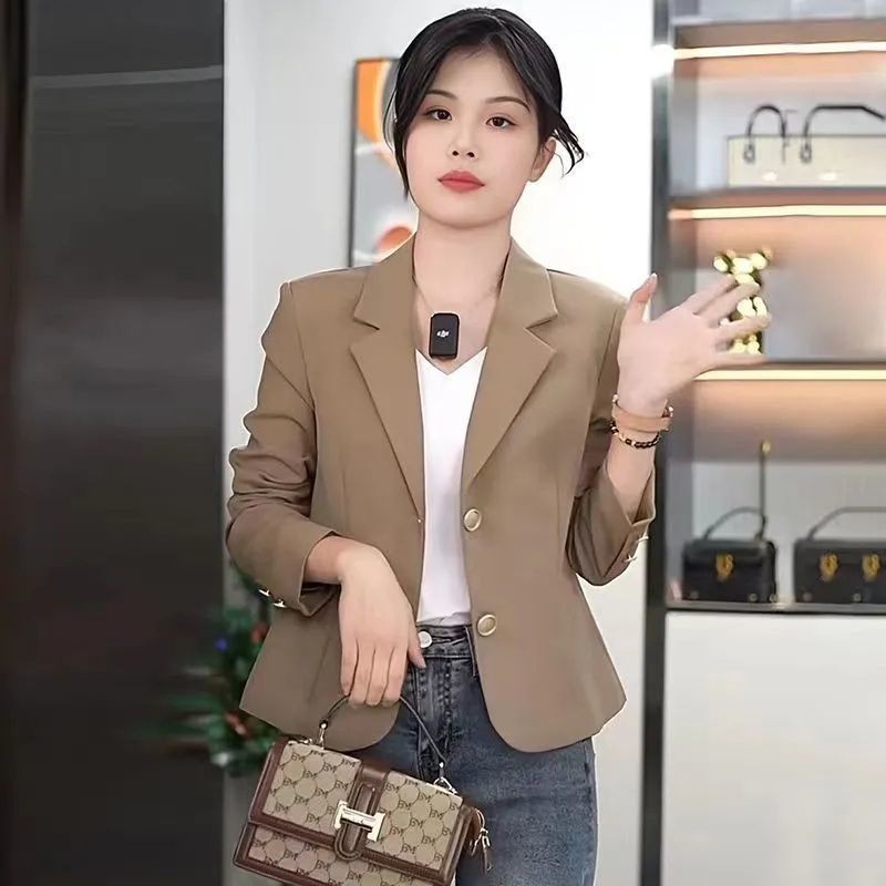 เสื้อสูทสั้นผู้หญิง ทรงเข้ารูป แฟชั่นฤดูใบไม้ผลิและฤดูใบไม้ร่วง ทรงบาง ใหม่ เสื้อสูทสไตล์เกาหลี เสื้อคลุมกันหนาวแบบลำลอง