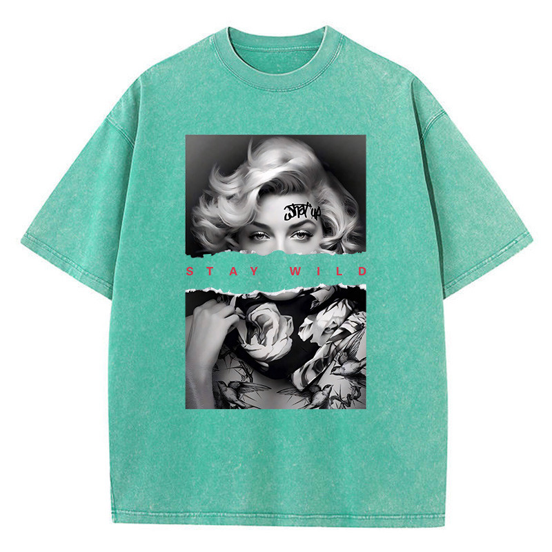 COD ผู้หญิงผ้าฝ้ายล้างเสื้อยืด All-Math หลวม O-คอสั้น Sle C76S