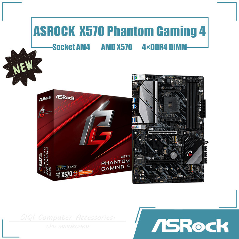 [ใหม่] Asrock X570 Phantom Gaming 4 เมนบอร์ด 4DDR4 DIMM AMD X570 ซ็อกเก็ต AM4 เมนบอร์ดเดสก์ท็อป