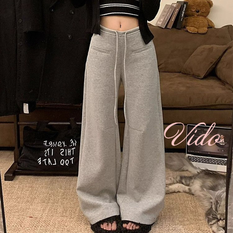 กางเกงกีฬาขายาวทรงหลวม ดีไซน์เก๋ไก๋ กางเกงขายาวทรงกว้าง เชือกผูกเอว สำหรับผู้หญิง VD - รูปที่ 2