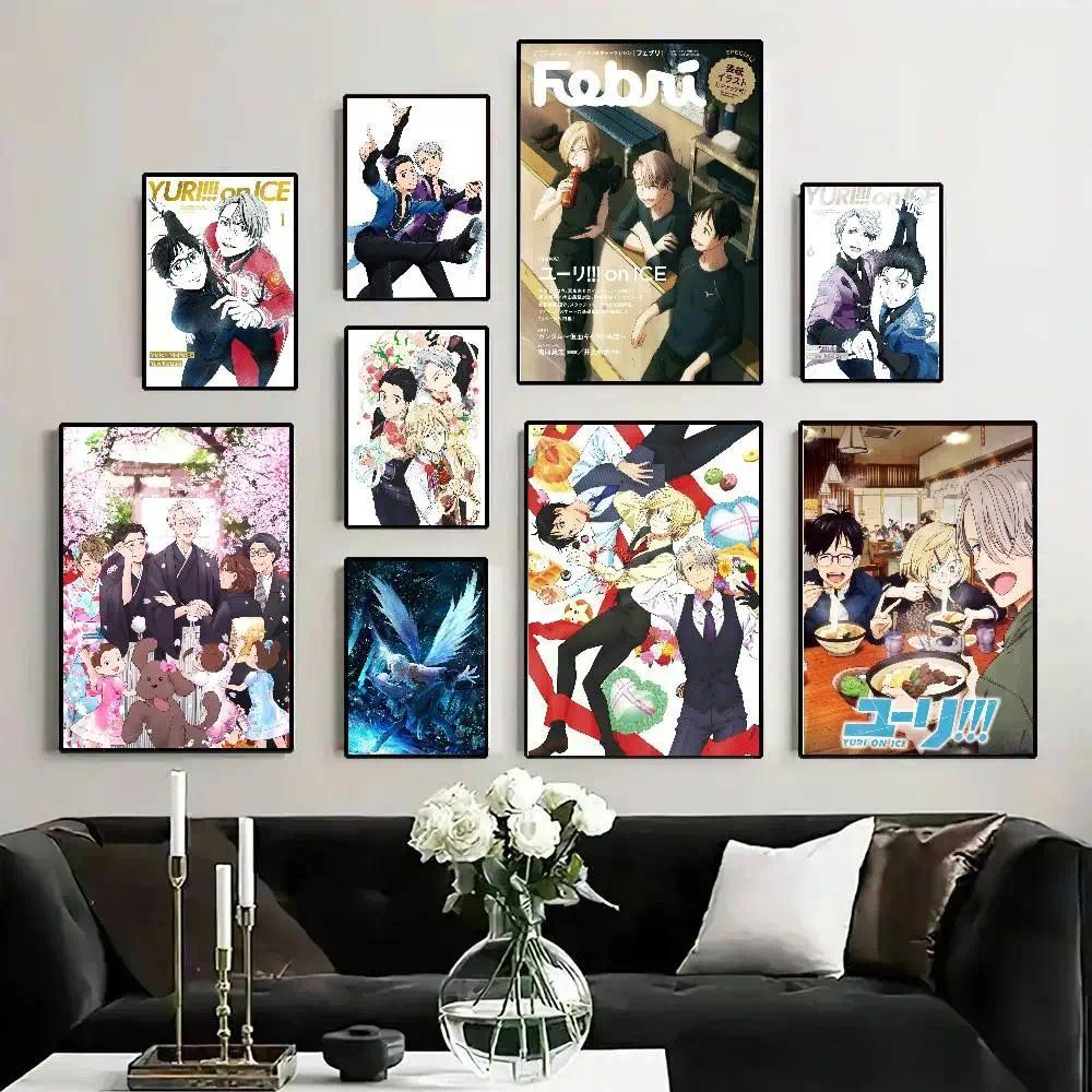 โปสเตอร์น้ําแข็ง anime Yuri แบบ Wall Art สำหรับการตกแต่งห้องนั่งเล่น ร้านอาหาร และห้องครัว