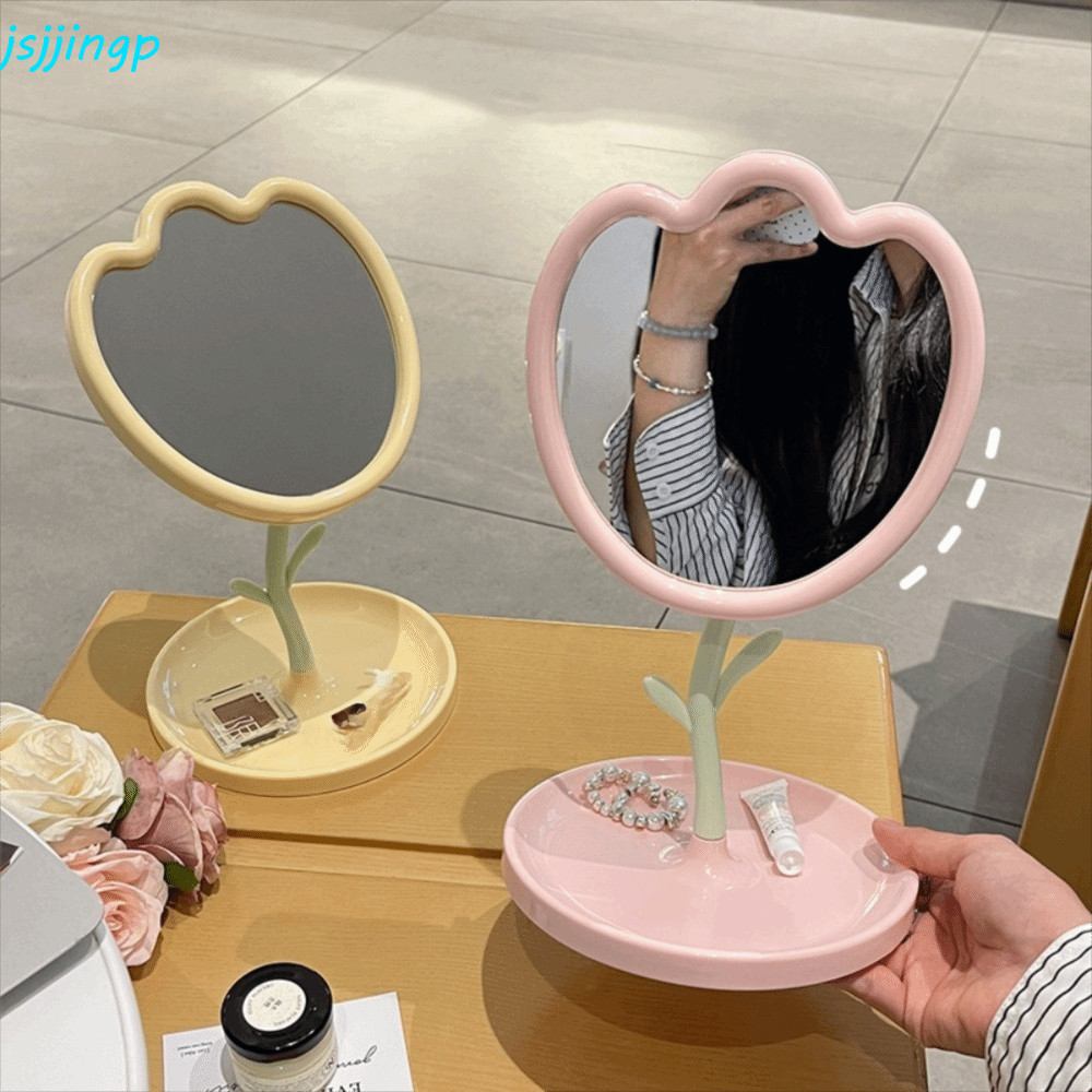 Jsjjingp กระจกแต่งหน้าตั้งโต๊ะ ทิวลิป ถอดได้ 360° หมุนได้ น่ารัก สําหรับผู้หญิง