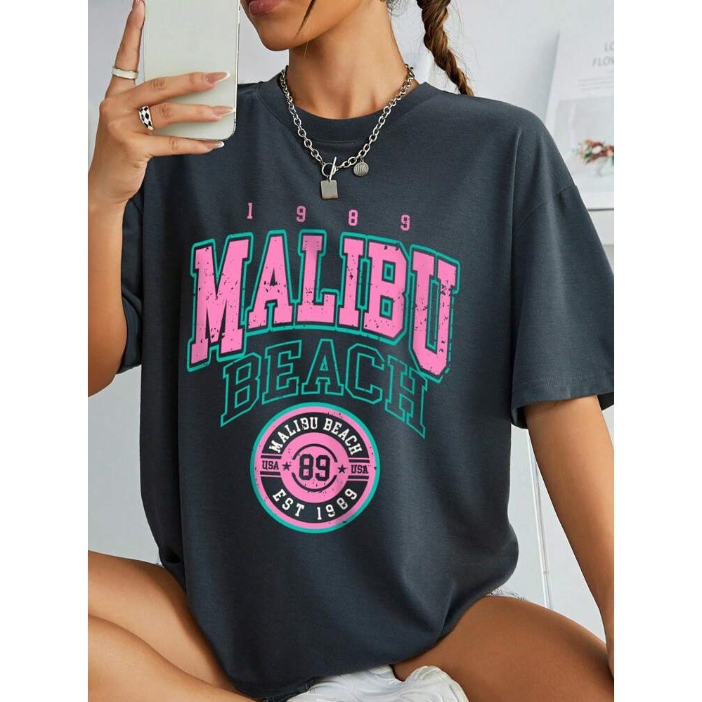 BackCODLetter 欧码Casual "INAWLY Print" WomensMalibu棉T CVFH