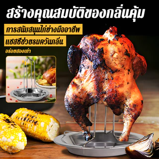 จานไก่ย่าง, ตะแกรงย่างพร้อมถาด Multi-function Chicken Roaster Rack, Non-stick Portable Kitchen Roasting Grill Stand
