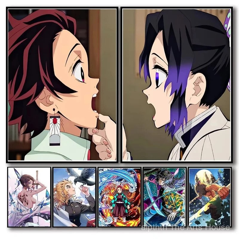 คลาสสิก Anime Demon Slayer โปสเตอร์มังงะการ์ตูน Nordic ตกแต่งภาพวาด Wall Art ตกแต่งห้องผ้าใบโปสเตอร์
