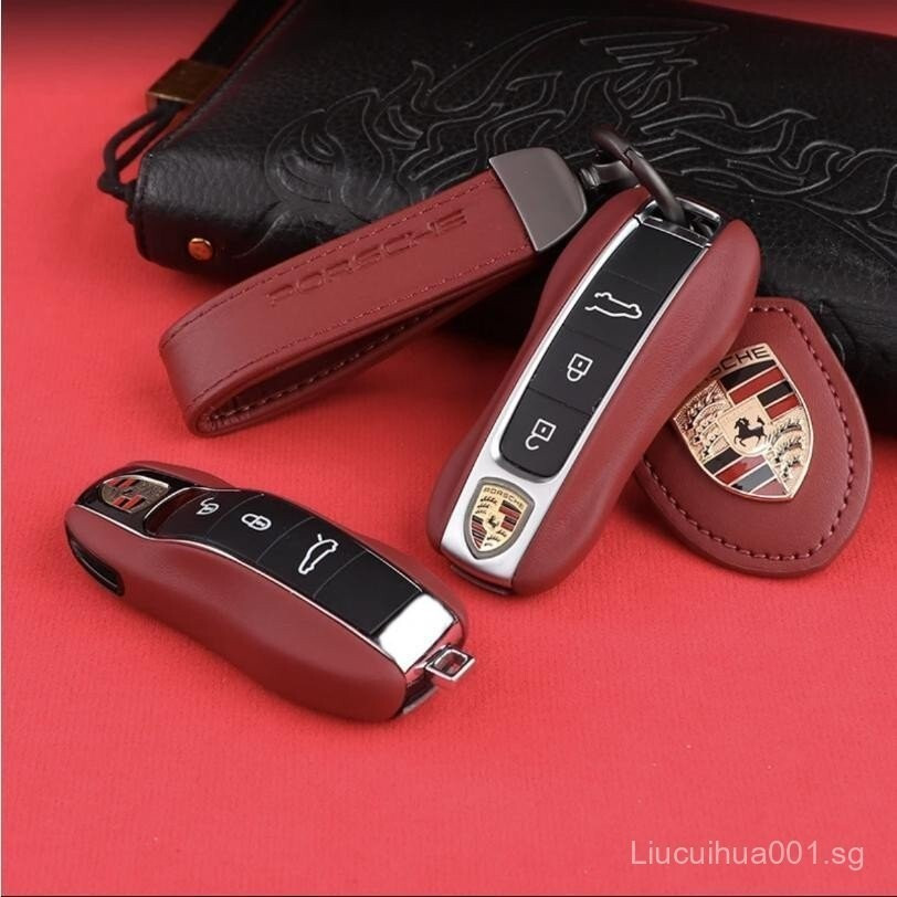 SG Bordeaux หนังสีแดง Porsche Key Shell Cayenne macan911Panamera718/taycan รถช้อน CoverHT99 MV6H