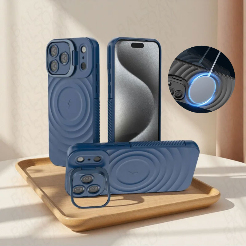 ซิลิโคนอ่อนนุ่มแม่เหล็กชาร์จไร้สายสําหรับ 17 Pro Max iPhone Air 16 15 Plus Matte Ripple พับกล้องขาตั้งฝาครอบกันชน