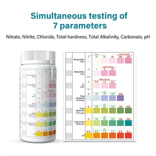 แผ่นวัดคุณภาพน้ำ 7in1 สำหรับตู้ปลาสวยงาม NO2/NO3/pH/CL2/GH,KH,TA