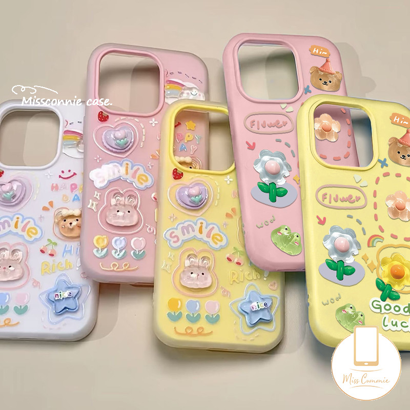 สําหรับ Infinix Smart 10 9 Hot 60 Pro Plus Tecno Spark 40 10 Pro 40C 30 30C 10C Go 1 2025 1s Pop 9 ITEL A70 A80 A90 Camon 40 30 Pro ดอกไม้กระต่าย Love Heart Bear Clouds 3D ตุ๊กตา เคส