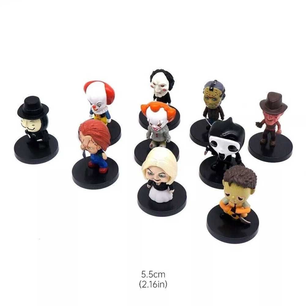10Pcs/Set Horror Movie Figures Bride Of Chucky Pennywise Joker Tiffany Scary Halloween Model Doll To