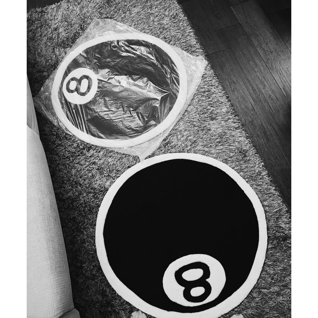 Original stussy Black No. 8 ball พรมที่ไม่ซ้ํากันอินเทรนด์หนาพรม Handmade ห้องนั่งเล่น Home พรมปูพื้
