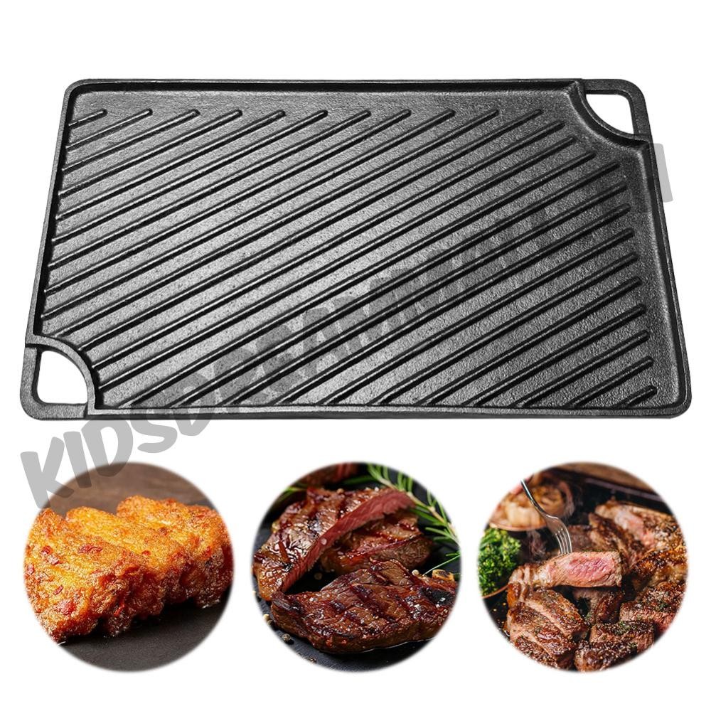 16.5X9.5 นิ้วเหล็กหล่อ Griddle แผ่นย่างสี่เหลี่ยม Griddle Pan Skillet สําหรับแก๊สเตาตั้งพื้นเตาอบหรื