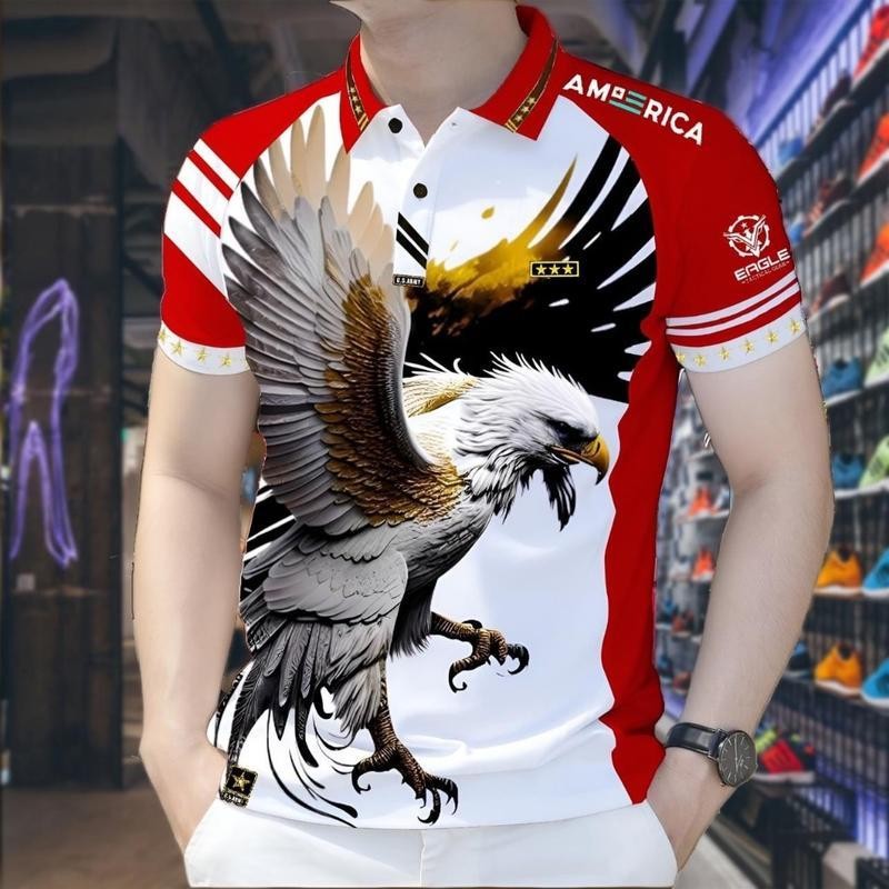 เสื้อโปโลลายพิมพ์นกฮูกสำหรับผู้ชาย