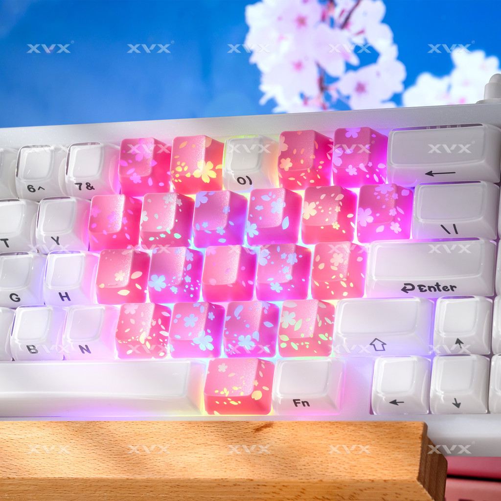 keycap keycap ไฟลอด X XVX Cherry Blossom Butterfly Love Heart Keycap รูปแบบเพิ่มเติมโปร่งแสง IMD Key