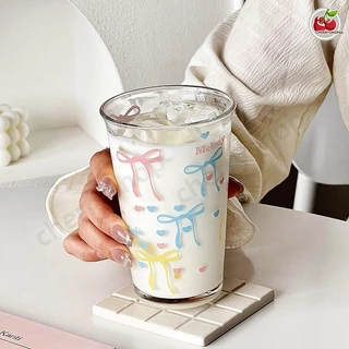 แก้วน้ำ แก้วกาแฟ ลายโบว์ลายจุด พร้อมส่งไทย โยเกิร์ต ซีเรียล สายคาเฟ่ มินิมอล