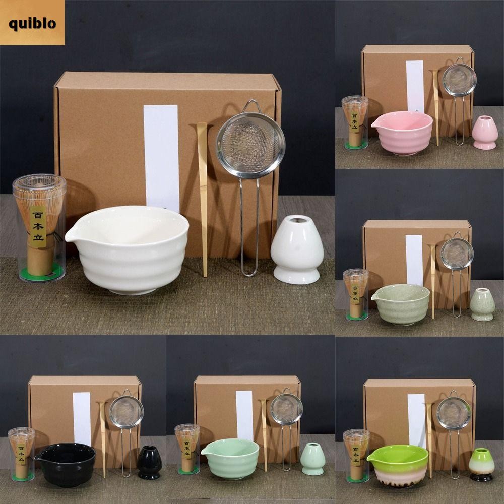 QUIBLO 5 ชิ้น Matcha Whisk ชุด, Spout เกรดอาหารชุดชามัทฉะญี่ปุ่น,แบบดั้งเดิมปลอดภัยไม้ไผ่เซรามิคนํากลับมาใช้ใหม่ชาเขียว Whisk กวน