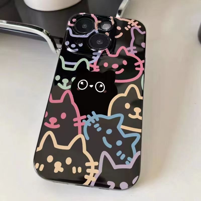 Color Line Black Cat เหมาะสําหรับ iQOOZ9Turbo + Z8Z7Z6Z5x เคสโทรศัพท์สีดํา iQOONeo10/9/8/7 Racing รุ