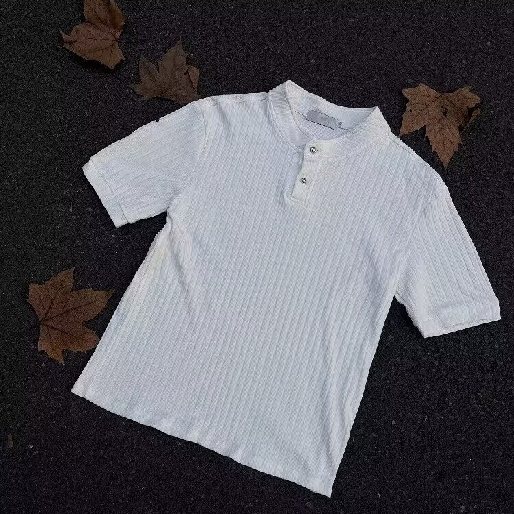 COD 2025 Youth American Style Henry Collar Knitted Short Sleeve Men's Summer High-End Polo Shirt T-Shirt Old Money Style Tee Shirt new23 PRGA