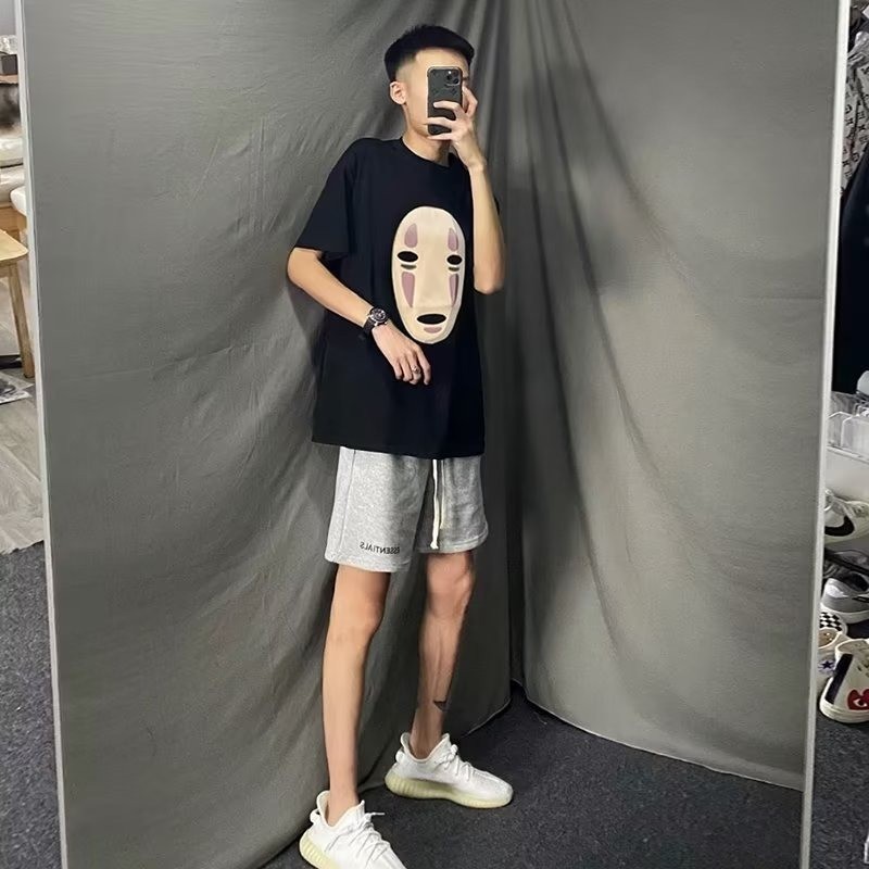 2025 NEW 2025 Round Neck Cartoon Anime Five-Sleeve Summer T-Shirt New Loose Fit Youth Fashion Trendy