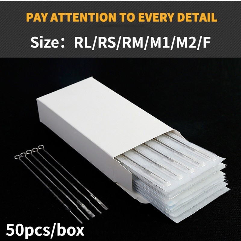 50 ชิ้น / กล่อง (RL * RS * F * M1 * M2 * RM) ฆ่าเชื้อแล้วทิ้งสแตนเลส นกอินทรี เครื่องมือสัก