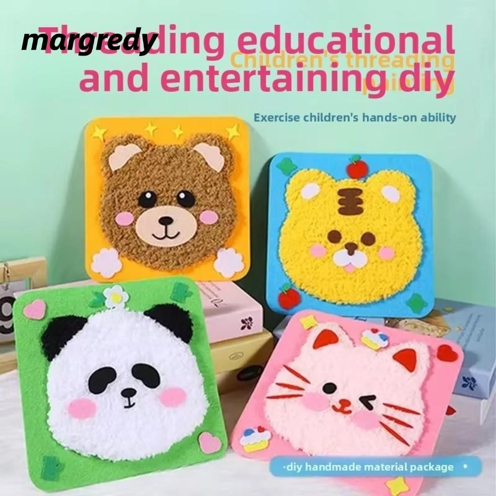 MARGREDY DIY เย็บปักถักร้อยตุ๊กตาชุด,เข็มเย็บผ้าและด้ายภาพวาดตุ๊กตาสัตว์การศึกษาของเล่นเด็ก,หุ่นมือทํา DIY Handcraft ชุดการ์ตูนสัตว์ Felt เย็บชุด