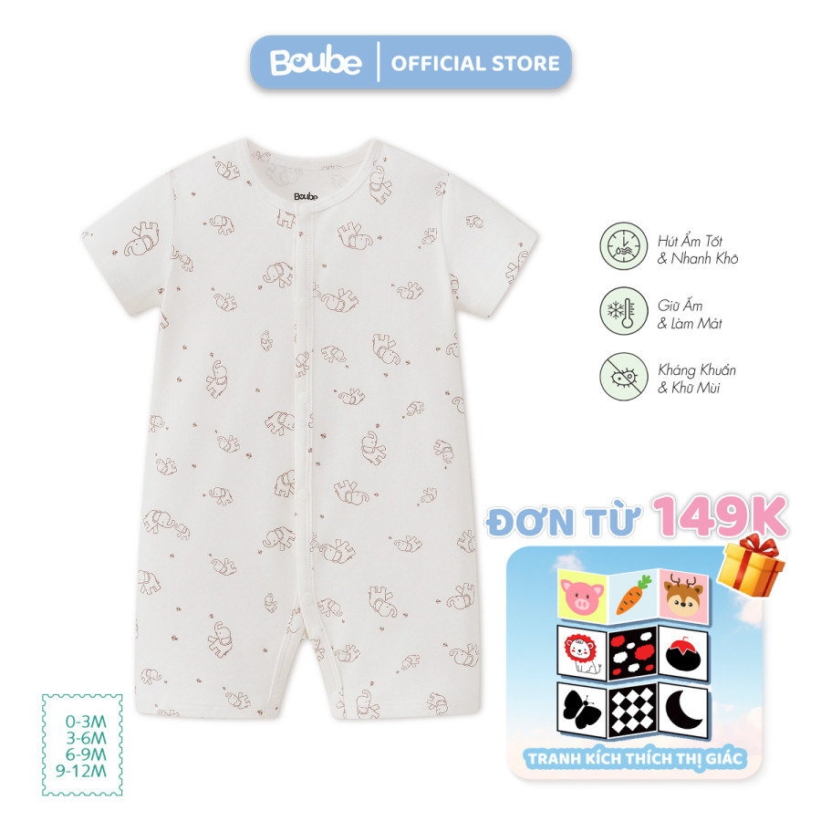 โบube บอดี้สูท บอดี้สูทกระดุมตรงพร้อมมอติฟช้างสําหรับเด็กแรกเกิด เด็กชาย เด็กหญิง ผ้าคอตตอน