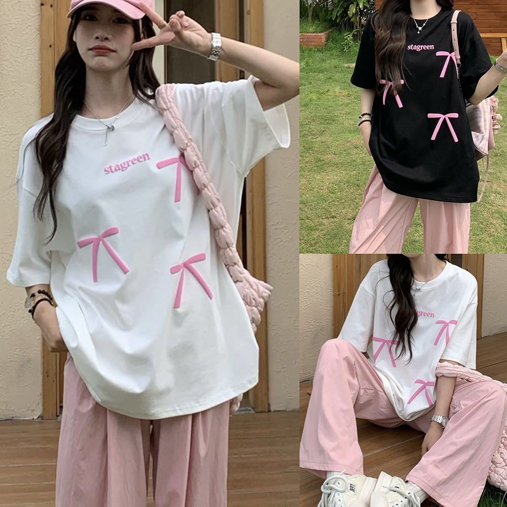 Bella shop เสื้อยืดผญสวยๆ  เสื้อยืดทรงหลวมอเนกประสงค์ น่ารักและหวาน
