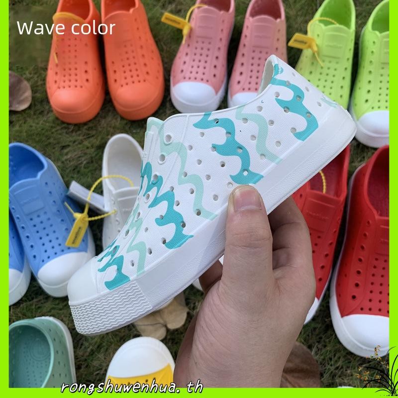 รองเท้าพลาสติก NATIVE WNC รูปการ์ตูนแฟชั่น, รองเท้าไม่มีส้นแบบมีรู, รองเท้ากันฝน NATIVE กันลื่นสวมใส
