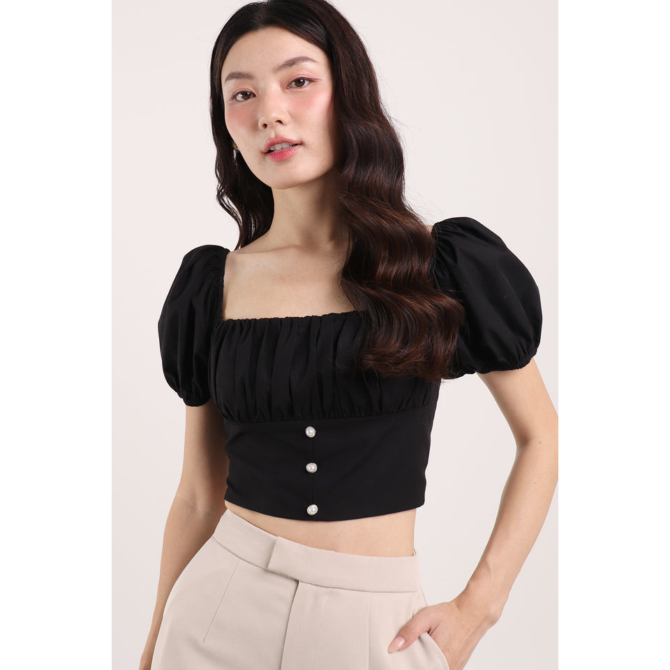 KACIE RUCHED PADDED TOP สีดํา