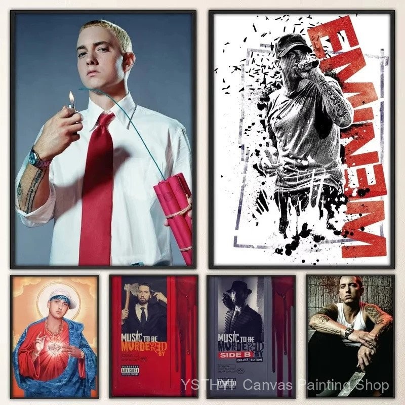 โปสเตอร์ Eminem Rapper และสติกเกอร์ติดผนังแบบVintage สำหรับตกแต่งห้องนั่งเล่นหรือบาร์