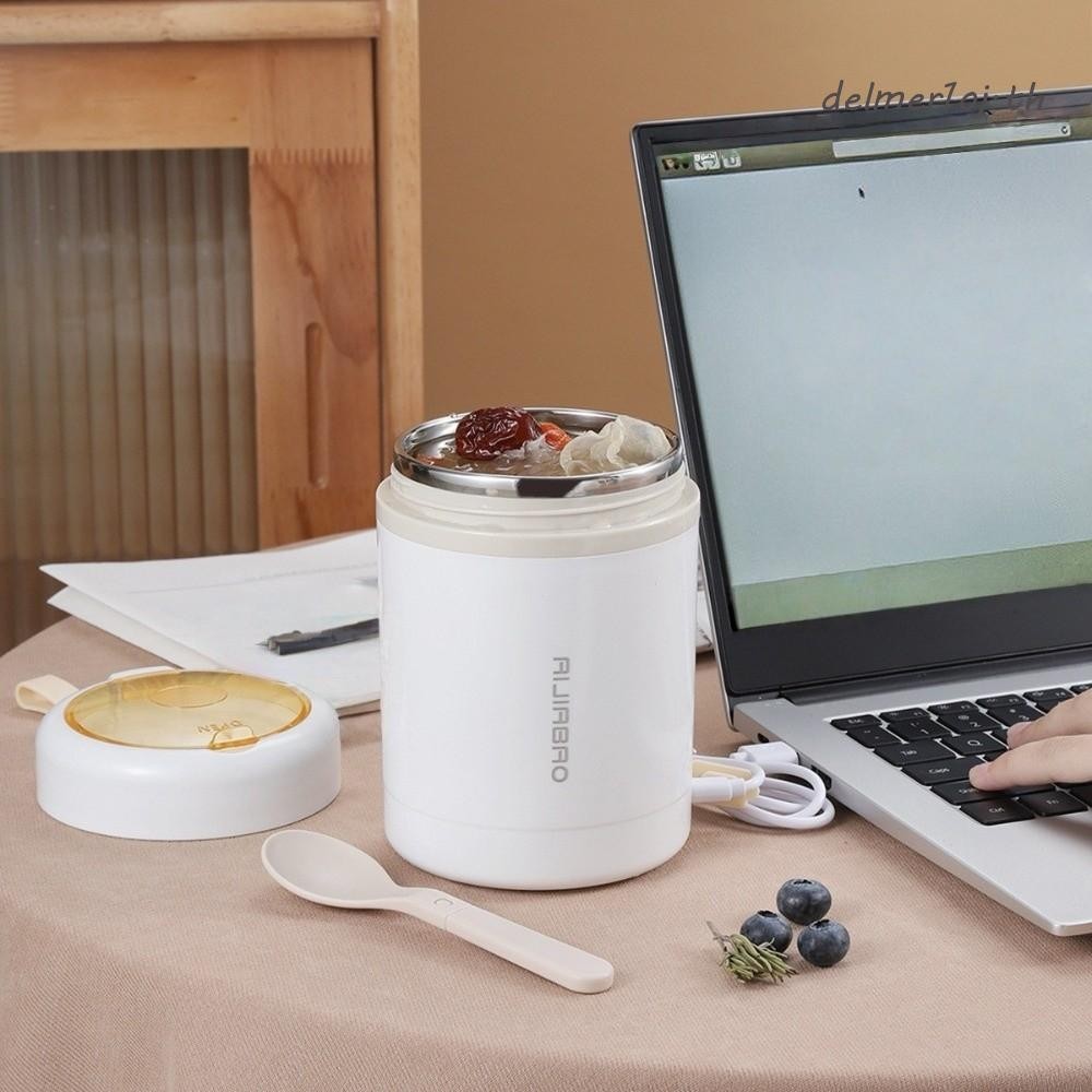DELMER1OJ แก้วเก็บความร้อนชาร์จ USB, 304 สแตนเลสปิดผนึกอุณหภูมิคงที่ถ้วยอาหารกลางวัน, ขวดน้ํา 600ml 
