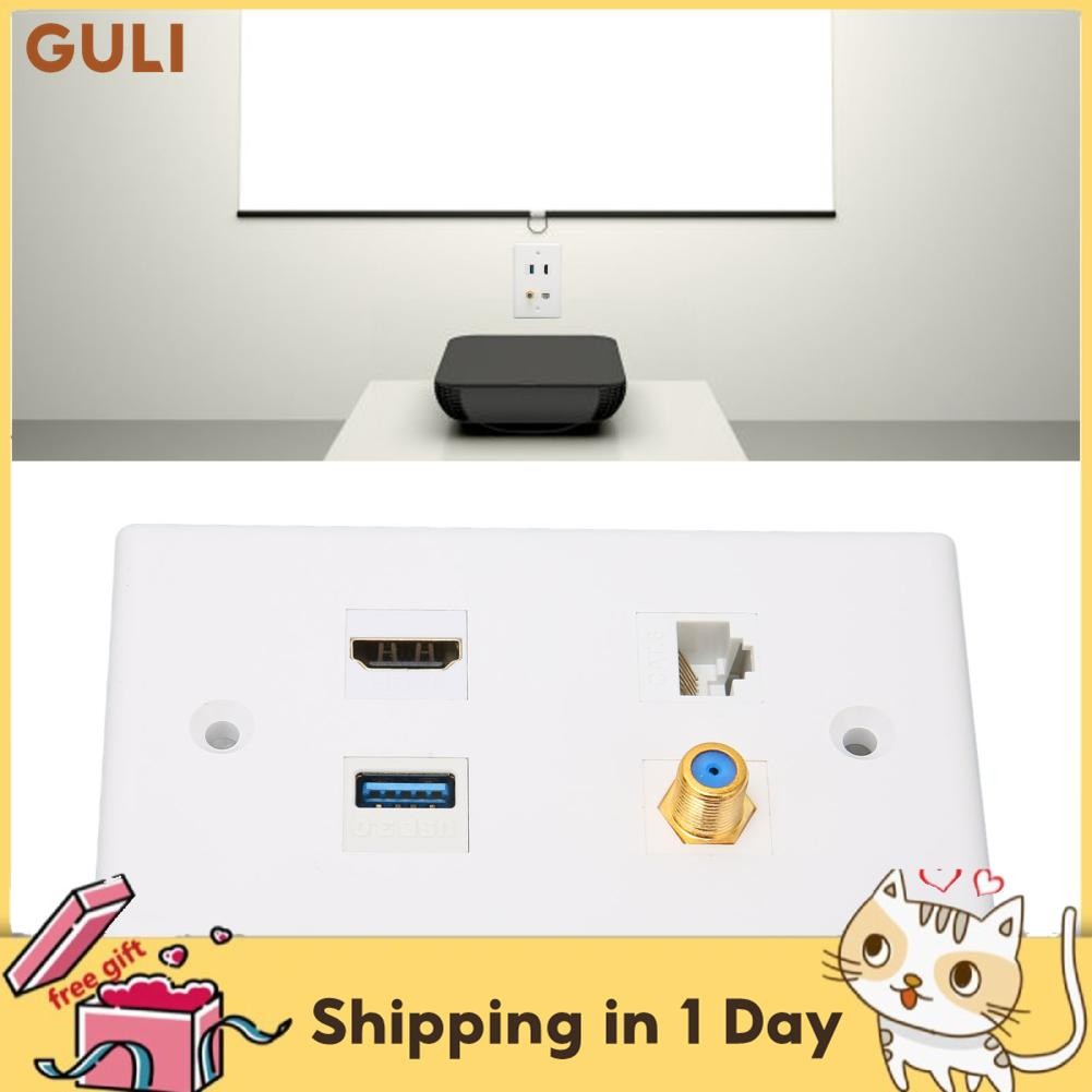Guli Guli 4 พอร์ต HDMI Coax Ethernet Wall Plate USB 3.0 TV F Type RJ45 Outlet Cat6 Coupler เข้ากันได