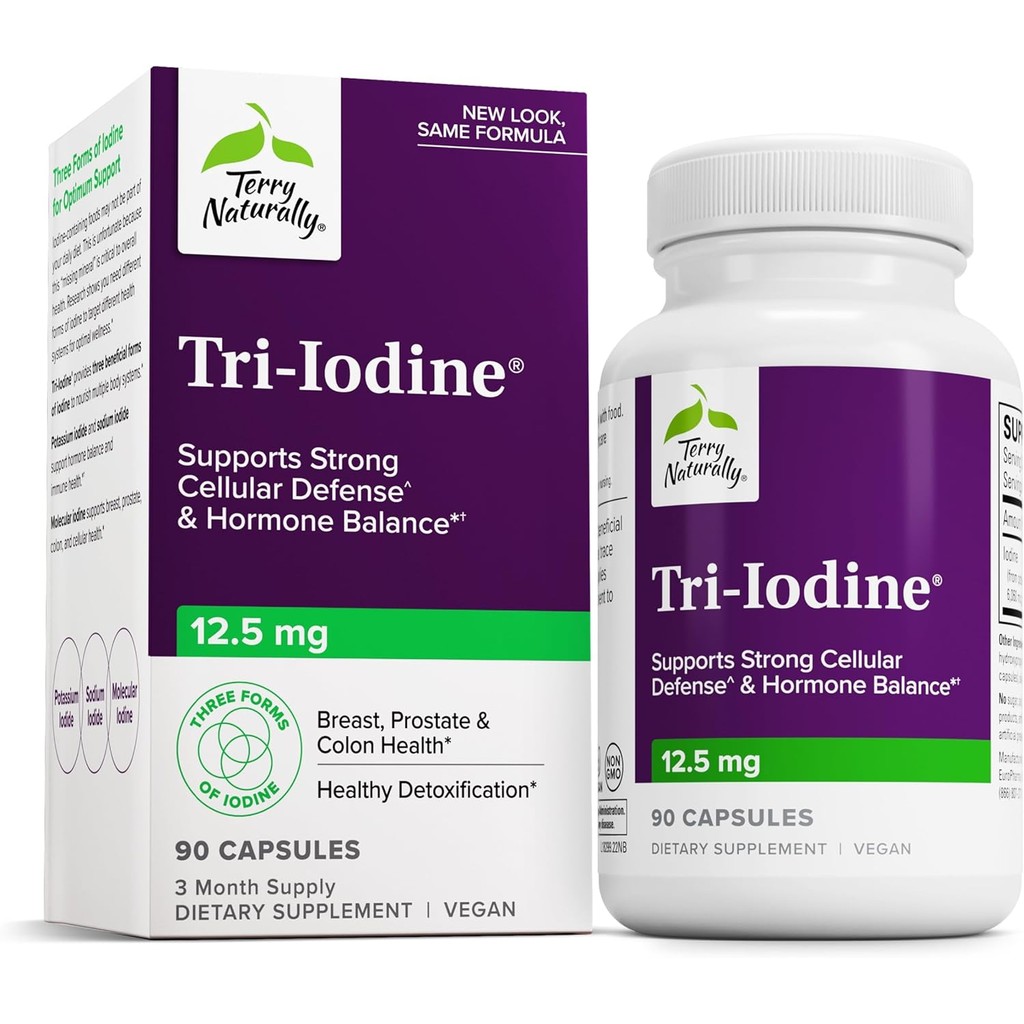 Terry Naturally Tri-Iodine - รองรับสุขภาพไทรอยด์ - เอดส์ ฮอร์โมนสมดุลด้วยไอโอดีนโมเลกุลจาก Kelp - คุ