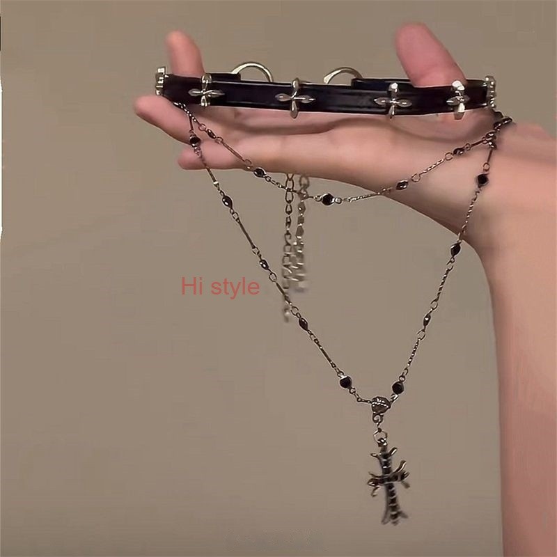 Black cross choker women's double-layered y2k necklace