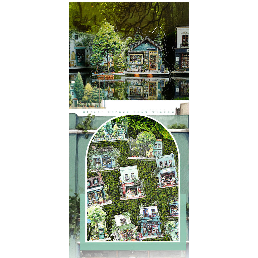 JIANWU Small Town Time Series Vintage House Tree ภูมิทัศน์วัสดุ Collage PET สติกเกอร์ Creative DIY Journal เครื่องเขียน - รูปที่ 6