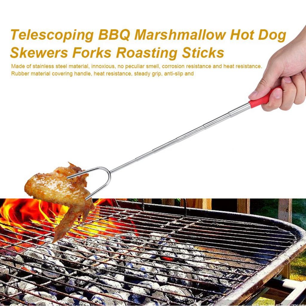 Zhenl 5 ชิ้น Telescoping BBQ Marshmallow สุนัขร้อน Skewers ส้อมย่าง Sticks Camping