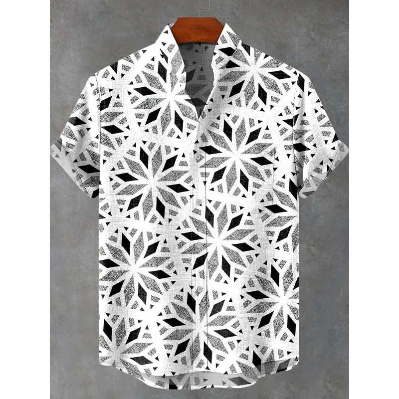 เสื้อยืดแขนสั้นสำหรับผู้ชาย ลายดาวบนพื้นหลังสีดำและขาว ทำจากผ้าลินิน สวมใส่ง่ายในฤดูร้อน ราคา ถูกที่สุด ดีลบีเคเค แกลเลอรีภาพที่ 6
