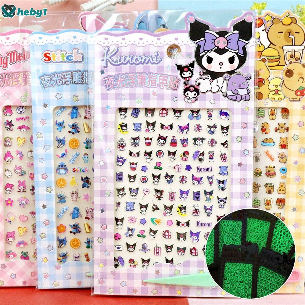 สติ๊กเกอร์ติดเล็บเรืองแสง 5 มิติ ลายการ์ตูน Sanrio Kuromi Stitch สำหรับเด็ก สติกเกอร์ติดเล็บกันน้ำ สติกเกอร์ติดเล็บ heby1